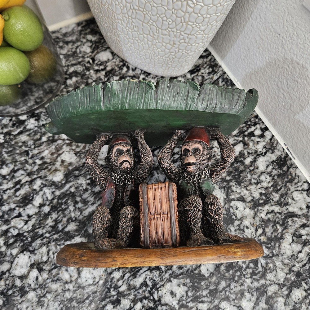 VTG Ceramic Denzine Hand Painted Monkey Sculpture Holding Up Leaf Trinket dish - Picture 10 of 10